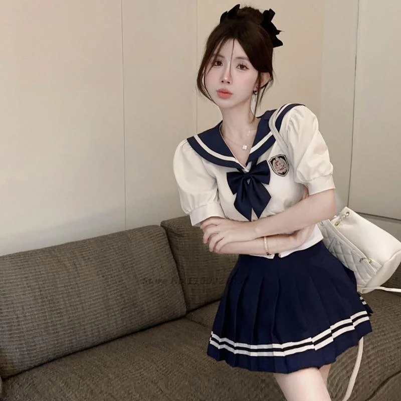 2023 chinese school uniform student jk suit pleated skirt tie full set girl plaid skirt uniform girl costume navy sailor uniform