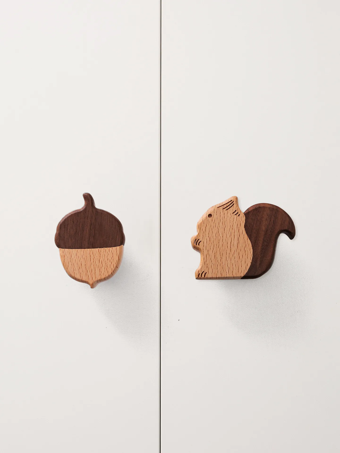 2Pcs/Set Solid Wood Cute Squirrel Acorn Cabinet Knobs Animal Drawer Pulls Wardrobe Cupboard Door Handles Kids Room Hardware