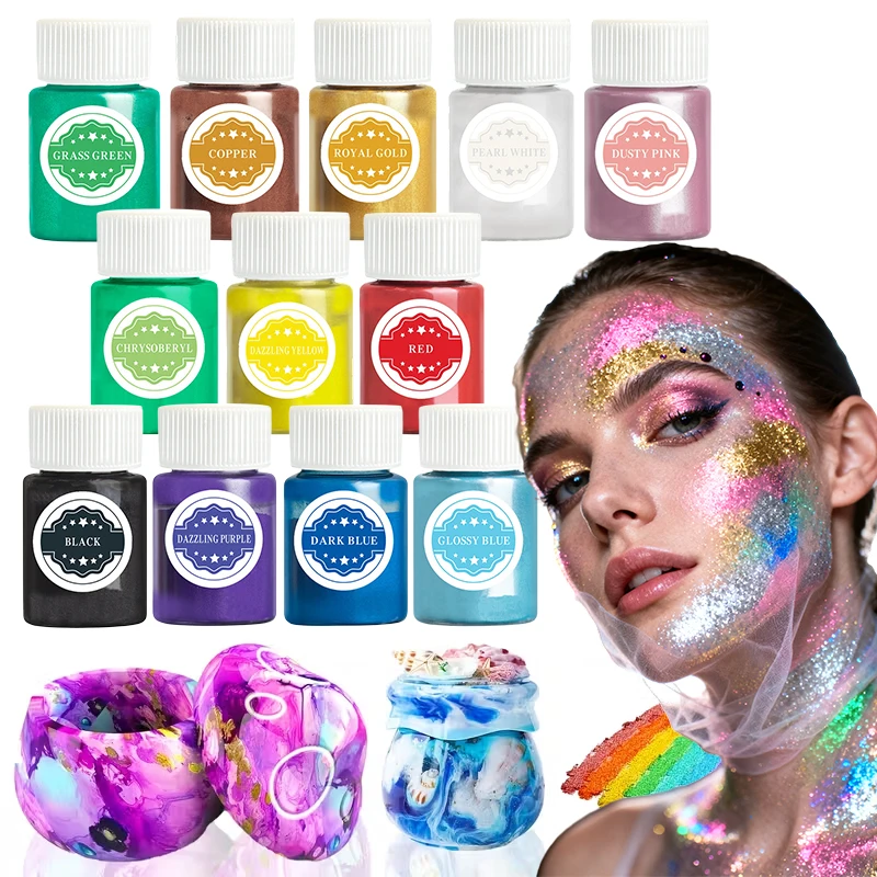 

Порошок жемчужной слюды, 12 бутылок. Подходит для мыла, свечей, красителей из эпоксидной смолы, пигментов, дизайна ногтей и ручной росписи.