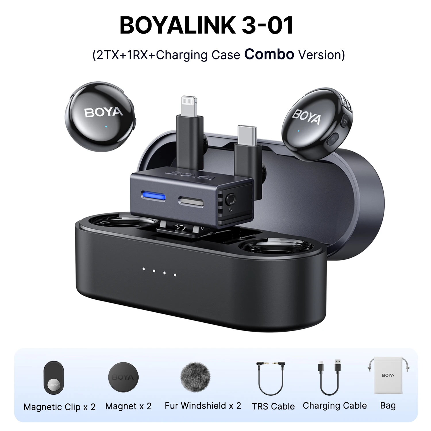 BOYA BOYALINK 3 Mini Wireless Lavalier Microphone for iPhone USB-C Android Smartphone Camera Ai Noise Cancellation for Recording