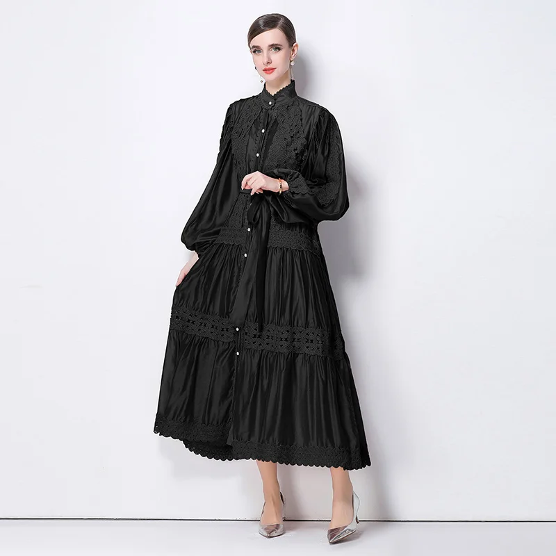 2025 ربيع بوهو المرأة فستان ماكسي الإناث الوقوف التطريز الأبيض حزام من الدانتيل سترة طويلة فستان الشاطئ عطلة عطلة النساء الملابس #4