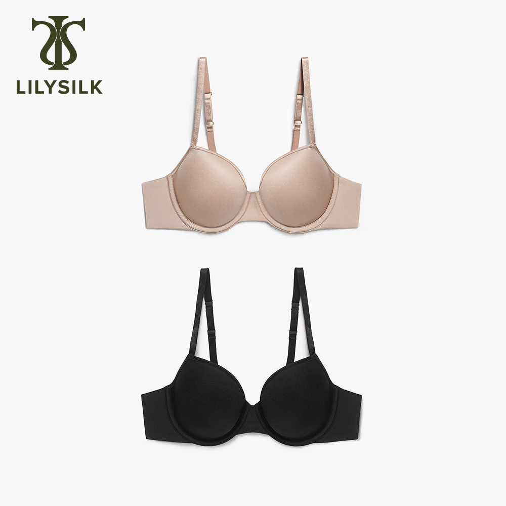LILYSILK Women's Plus Size Silk Bra Push Up Perfect Shape Underwear Tagless Adjustable Straps Underwired Bra