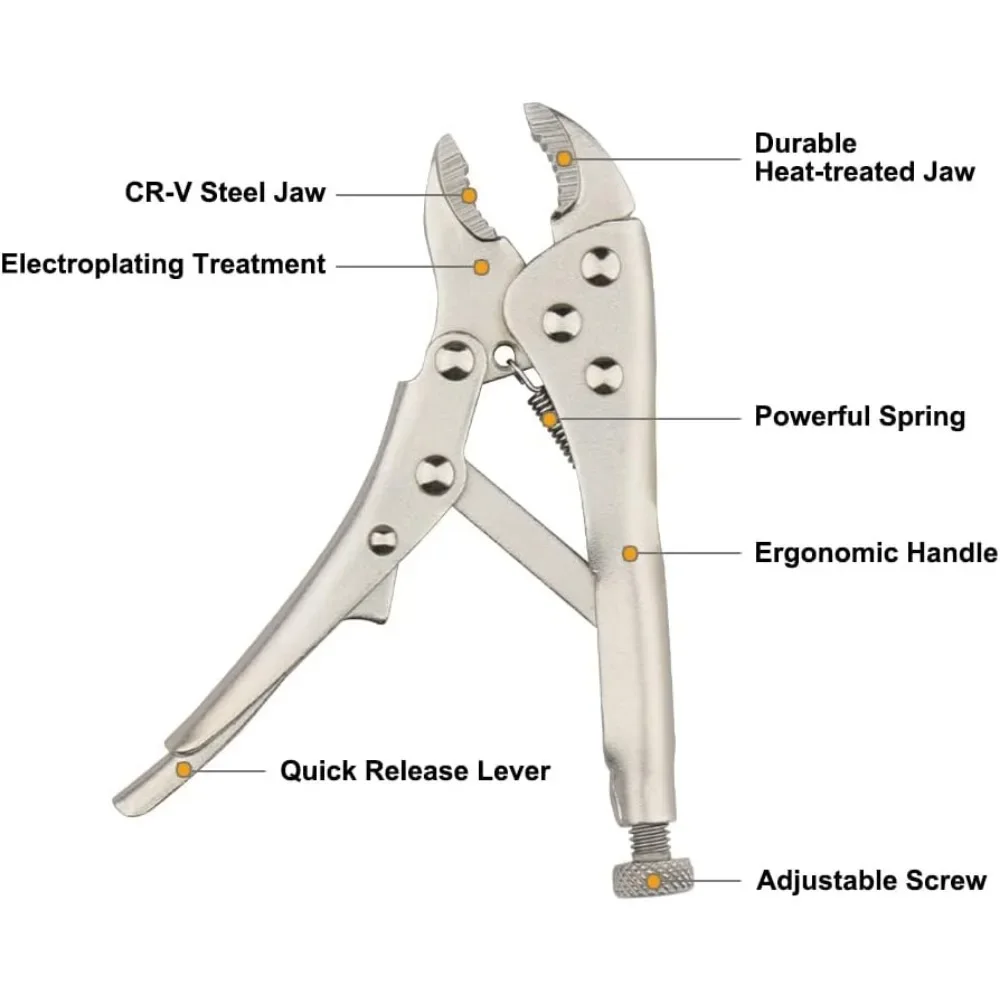 7/10/11 Inch Curved Jaw Locking Pliers Alloy Steel with Wire Cutter, Adjustable Vice Grip Pliers for Workshop Clamping Repair