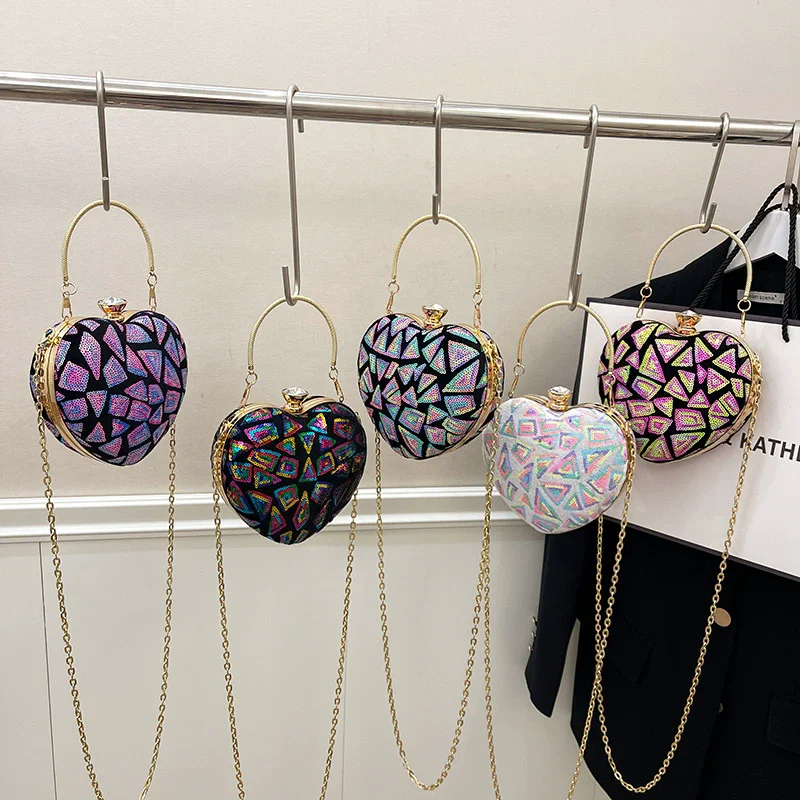 

Новая вечерняя сумка в форме сердца с блестками, круглый женский клатч, вечерние сумки, новые модные сумки на плечо