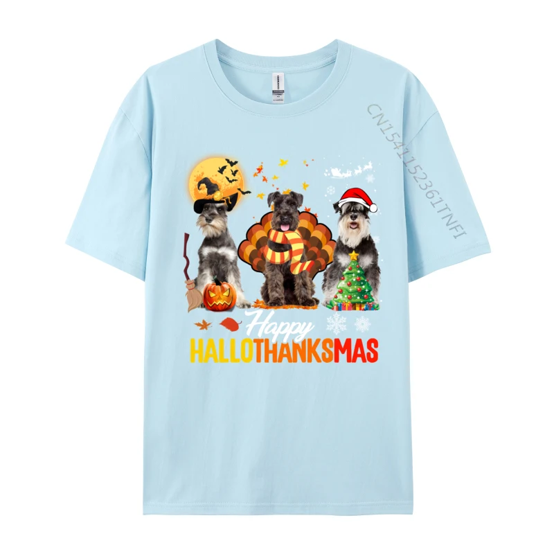 Schnauzer Happy Hallothanksmas Halloween Thanksgiving Xmas Birthday Funny Casual ostern Day Tops & Tees 2024 Discount Cotton