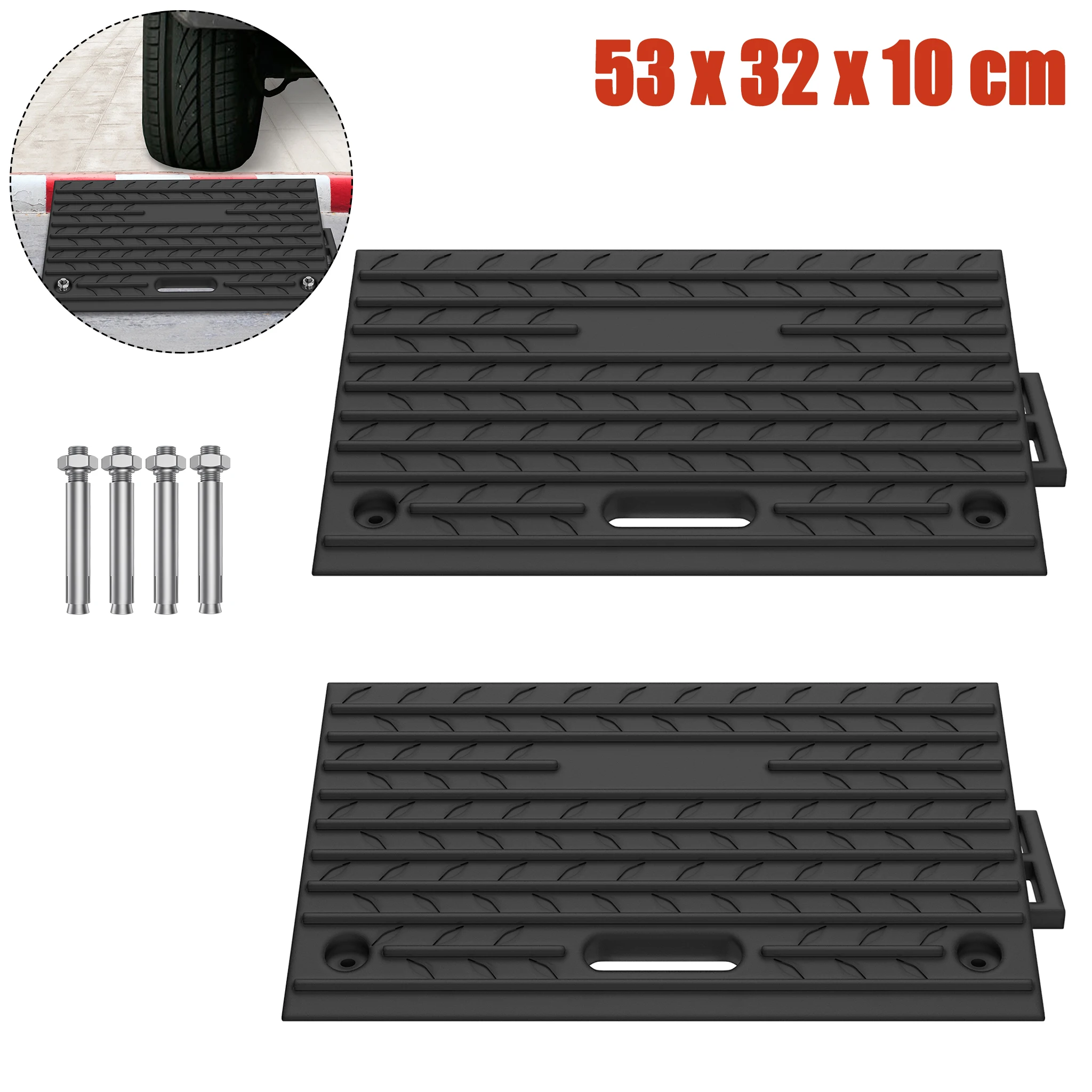 2 rampe in gomma per bordi stradali, altezza 10 cm, rampe robuste per soglie, portata 2000 kg, rampe antiscivolo per bordi stradali, rampe portatili per auto, moto, sedie a rotelle, garage e vialetti.