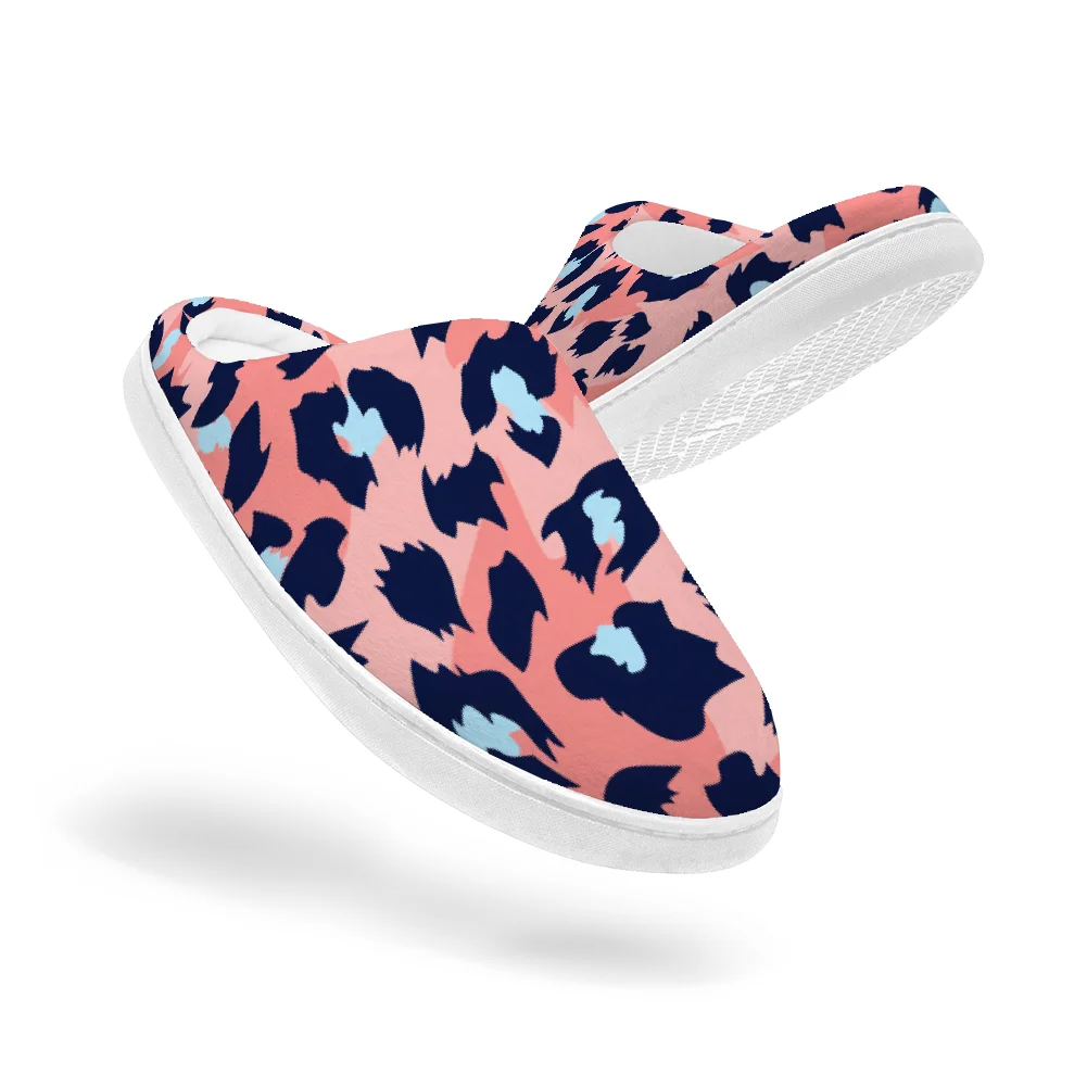 

Pink leopard print Keep Smiling Home Cotton Slippers for High Quality Plush Casual Keep Warm Shoes Thermal Slipper