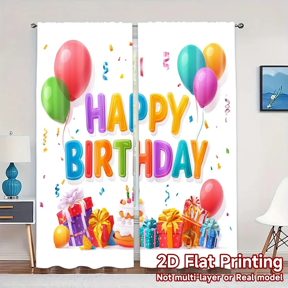 Rideaux imprimés plats 2D (sans tige), 2 pièces, Bliss d'anniversaire (10) rideaux minimalistes modernes, tissu 100% Polyester Durable