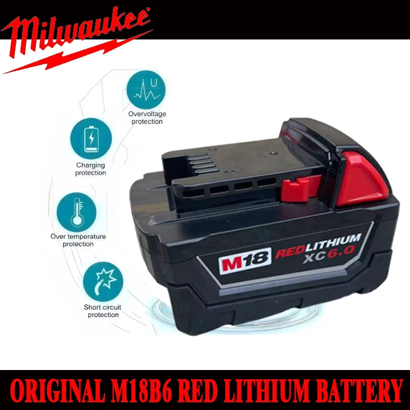

Original Milwaukee Battery M18 6.0Ah Lithium Ion High Output Rechargeable Battery Compatible With All M18 Series Tools