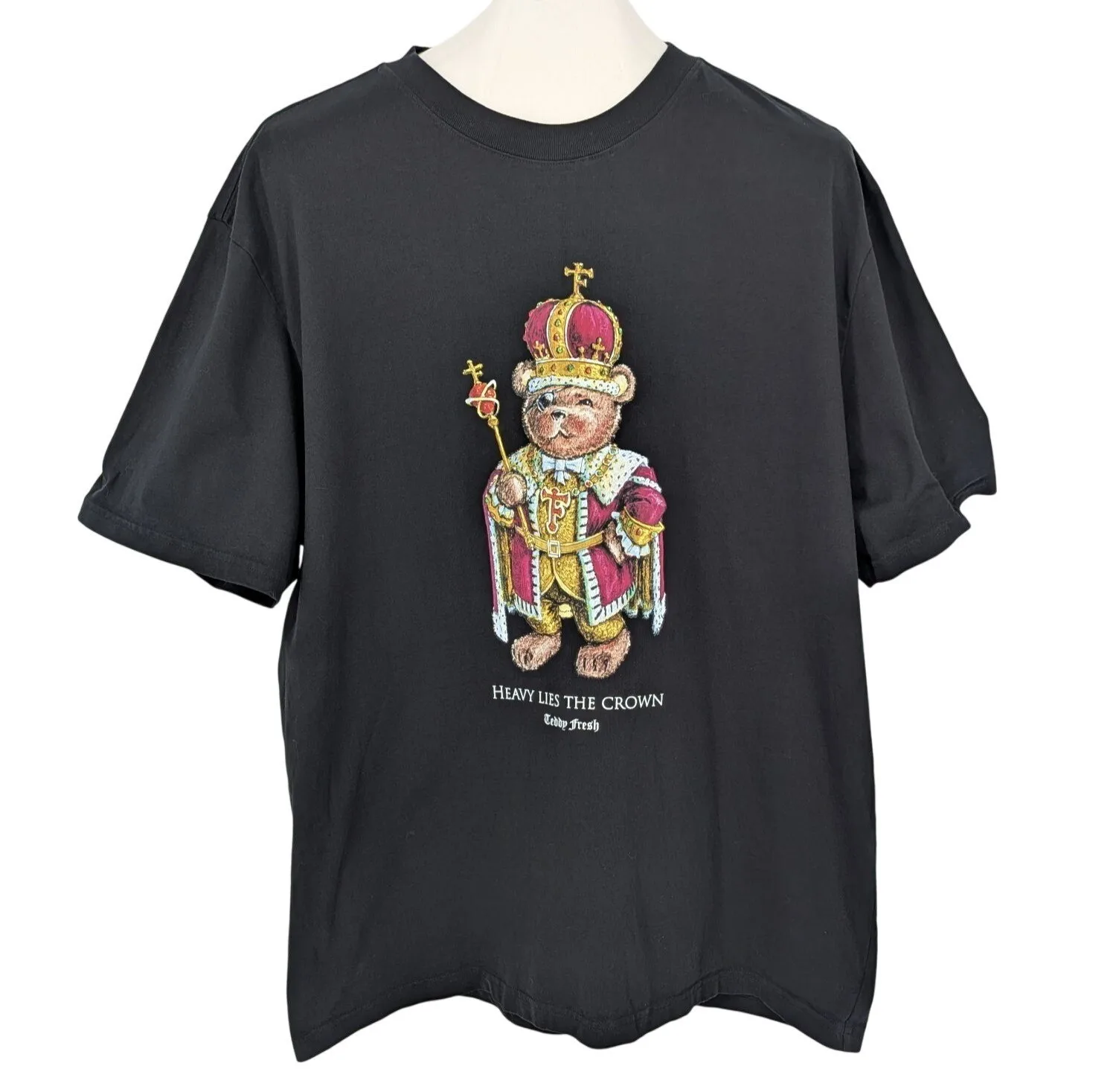 Teddy Fresh T Shirt Men King Bear Graphic Print Streetwear Royalcore Urban Y2K
