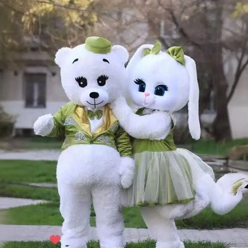 Lovely Teddy Bear Rabbit Mascot Costume Cartoon Doll Outfit Wedding Party Stage Performance Halloween Fancy Dress
