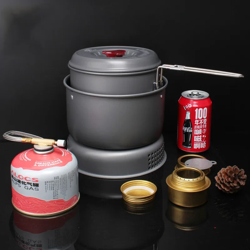 Imagem -02 - Outdoor Camping Cookware Grupo Fogão a Álcool Alumínio Alloy Gás Tank Dual-purpose Pot no Tanque de Gás Bl100-q1