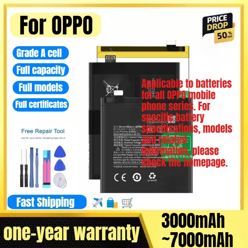 Battery for OPPO 1+Nord N100/1+Nord N200 5G/N300 5G/CE/CE 2/CE 2 Lite(5G)/CE4 Lite 5G/1+Ace Racing/2 Pro/ACE 3V/ACE 3 Pro