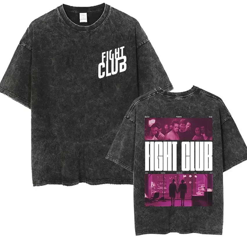 Customization Shirt Movie Fight Club Mischief Mayhem Soap Vintage Washed T Shirts Men Women Gothic Fashion Pop Fans Short Sleeve