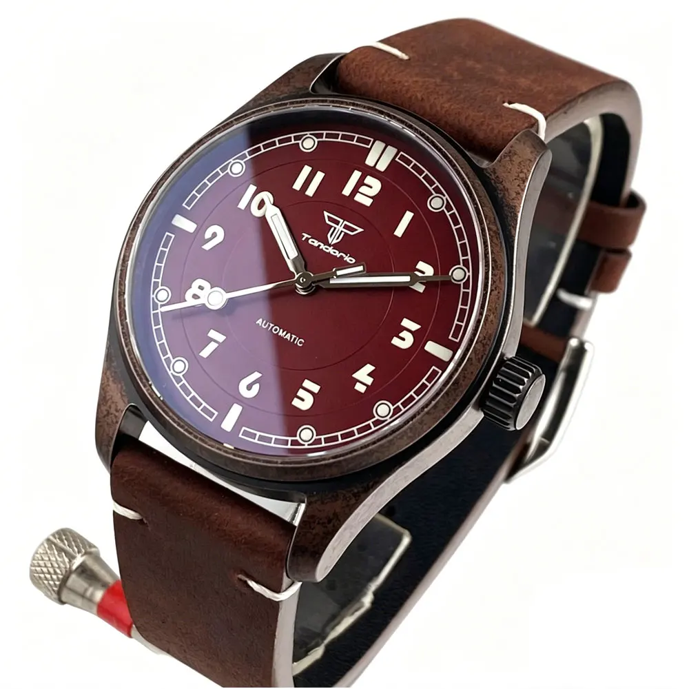 Tandorio 39mm Special Coated Bronze Vintage Automatic Men Watch For Miyota 8215/PT5000 20ATM Sapphire Glass Pilot Diver Watch