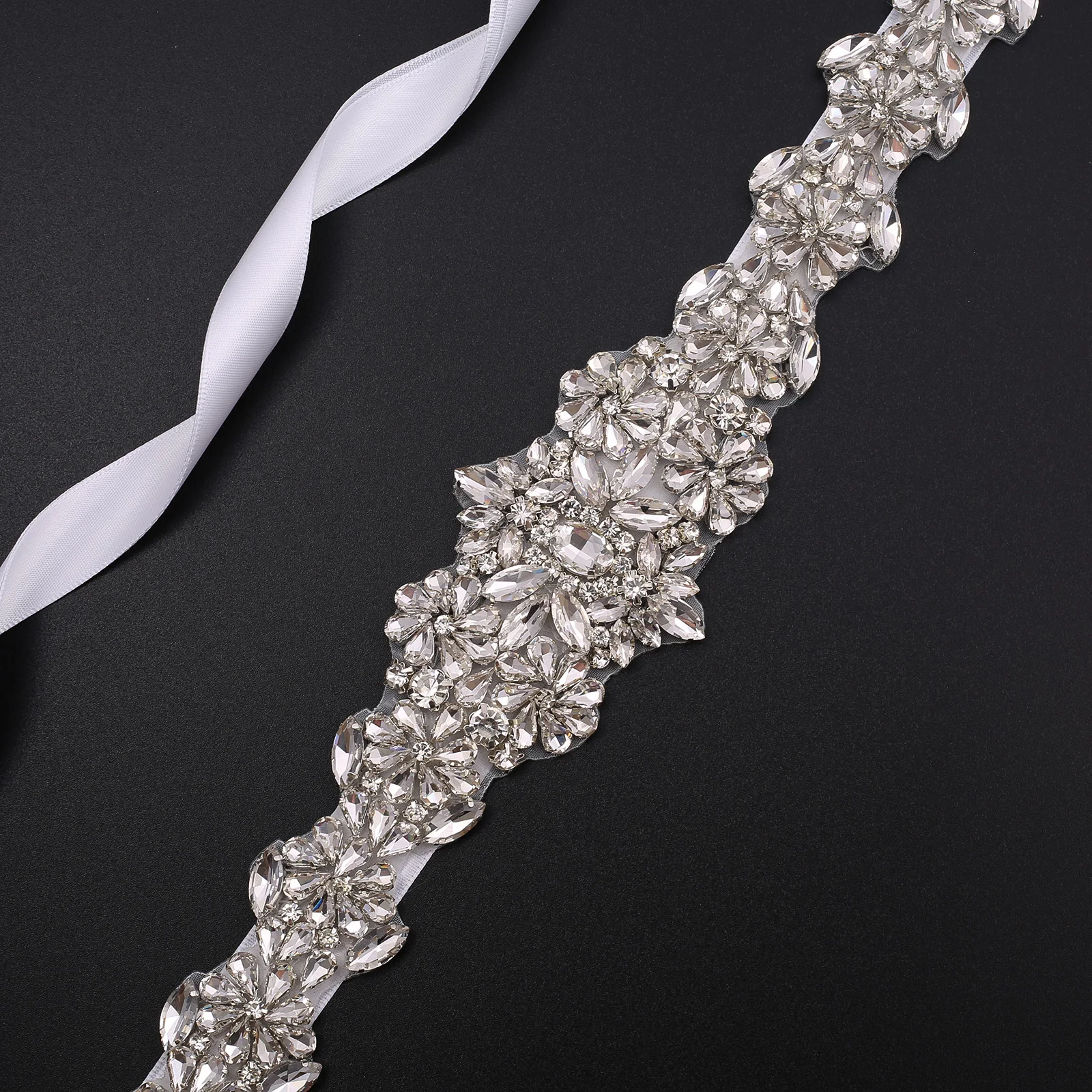 NZUK Hand-made rhinestones Pearl Bridal Belt Silver Crystal Sash Beaded Appliqued Sash Belt For Wedding Dress