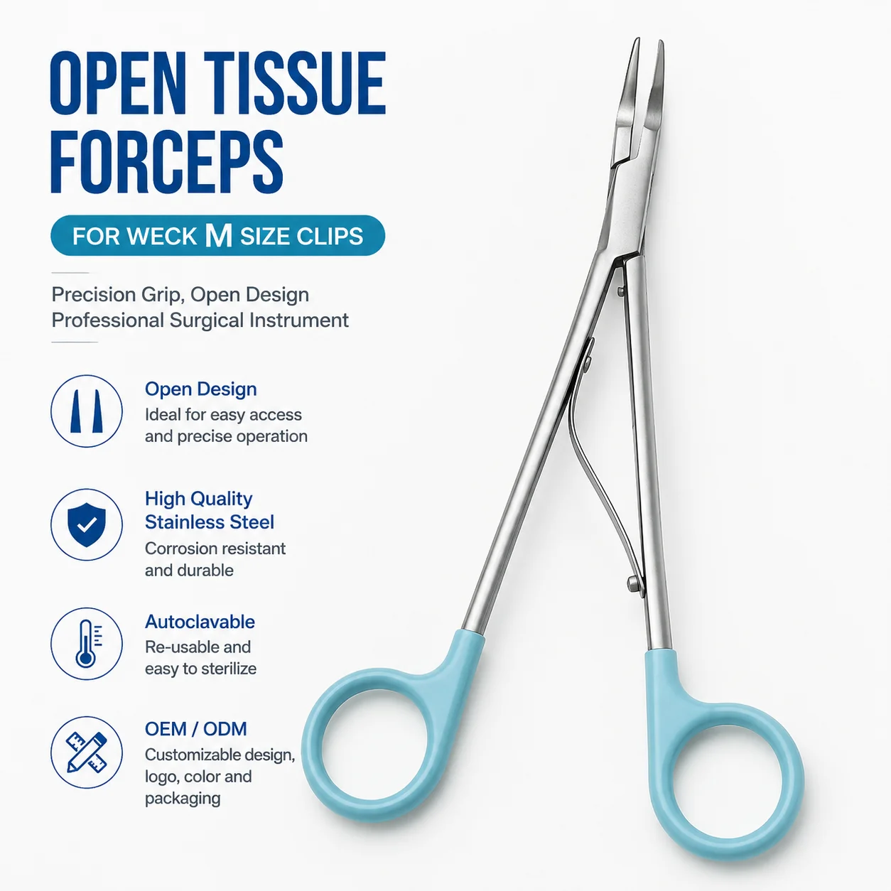 Weck M Size Compatible Surgical Tissue Forceps Open Type Stainless Steel Grasping Forceps for Surgery