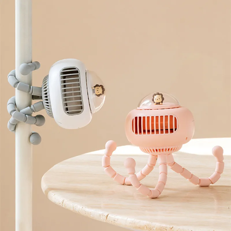 مروحة عربة صغيرة محمولة محمولة لاسلكية قابلة لإعادة الشحن ، السفر في الهواء الطلق ، مبرد أطفال متأرجح ، مروحة مشبك ، أبيض ووردي