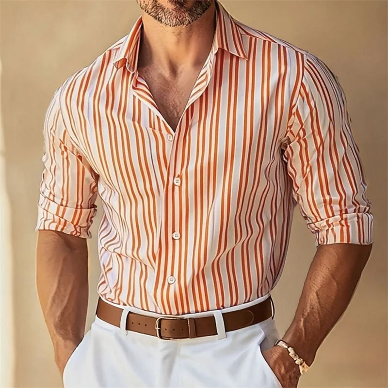 10 colors men's formal lapel button-down striped collar long-sleeved shirt black blue large size slim fit business wear