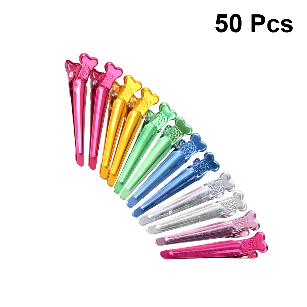 50PCS Colorful Perm Hair Clips Fashion Aluminum Crocodile Positioning Barrette for Women Hairdresser