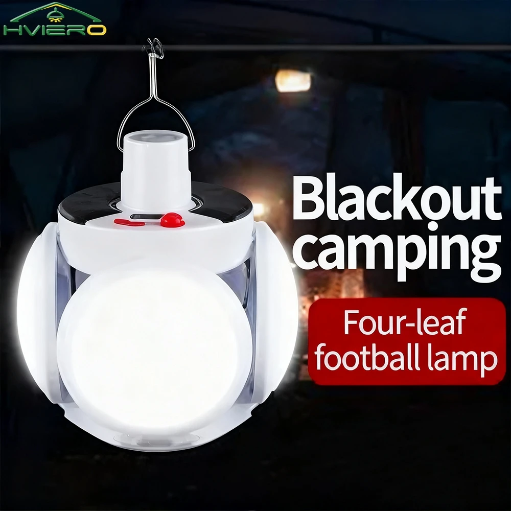 

Rechargeable Outdoor Hanging Tent Lamp Portable Solar Camping Lantern Led Folding LED Football Bulbs With Hook Emergency Lights