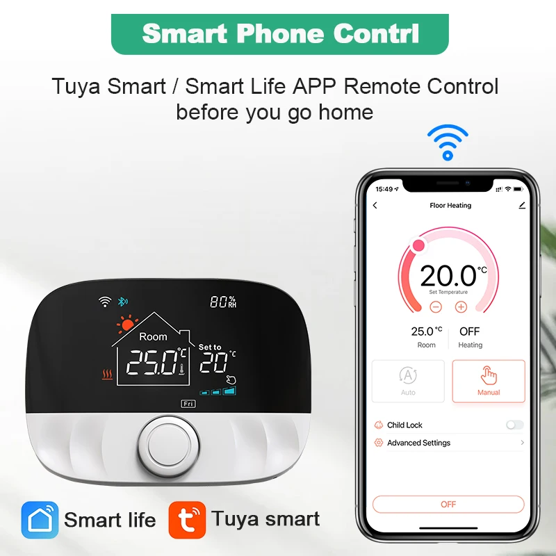 Termostato de calefacción inteligente con Wifi, controlador de temperatura Digital con batería inalámbrica para caldera, Tuya, Alexa y Google Home