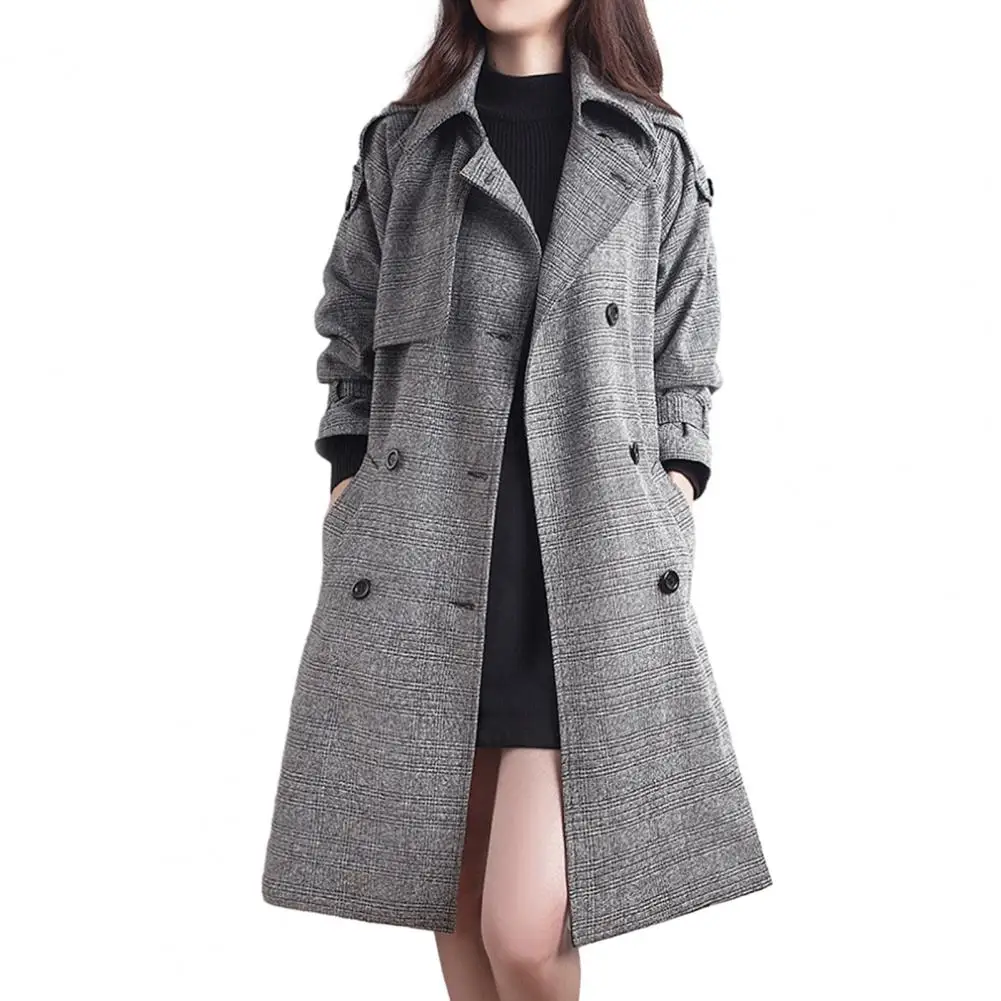 

Autumn jackets for women Plaid Print Overcoat Lapel Long Sleeve Belt Woolen Coat Windbreaker chaquetas para mujeres