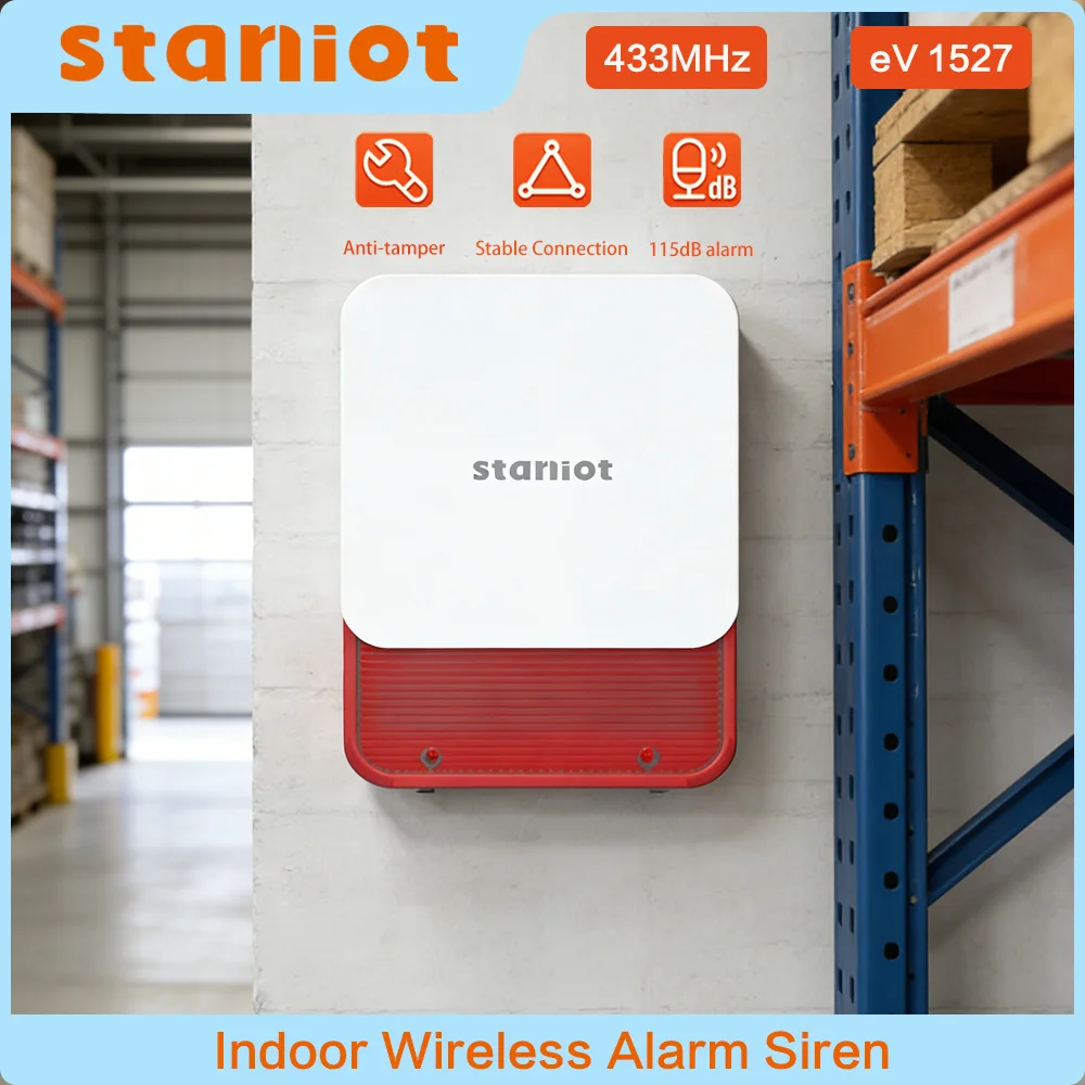 staniot-433mhz-ワイヤレスストロボ改ざん防止-115db-大音量アラームサイレン-1000mah-バッテリー防水スマートホームセキュリティシステム用