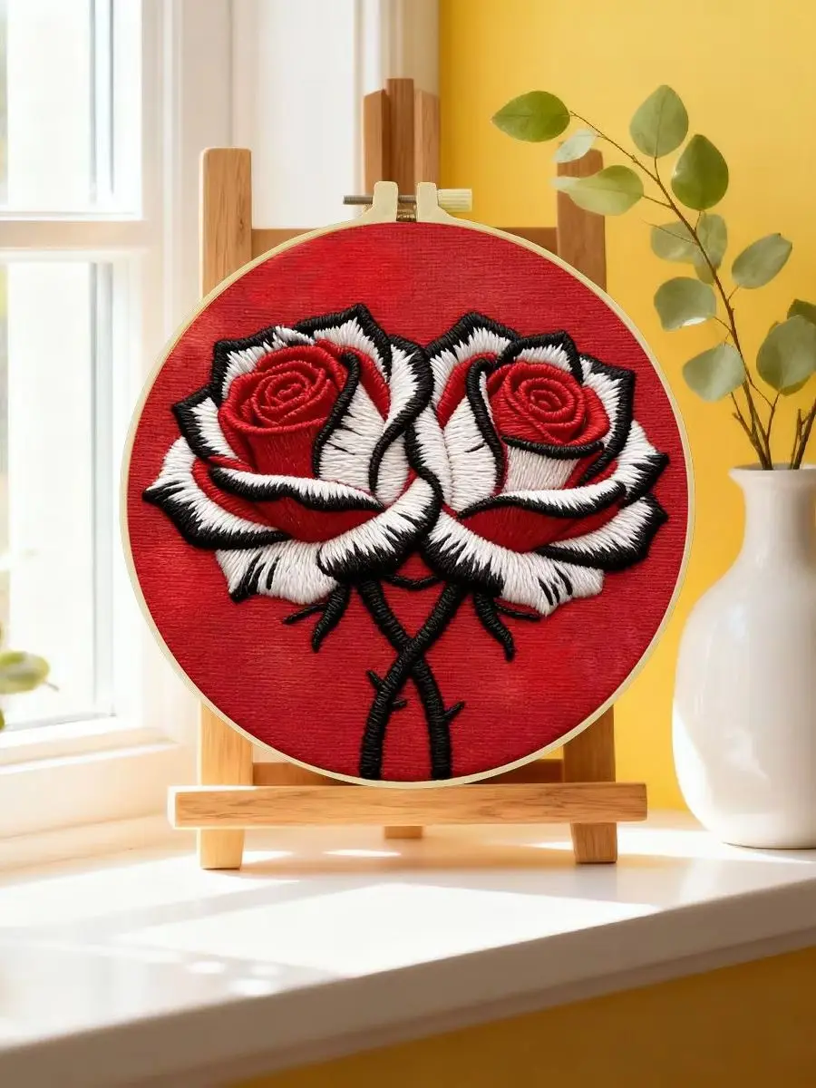 1 Stück 20X20CM/15X15CM 7,87/6,3 Zoll Rosenblumen-Stickerei-Starter-Kit DIY-Kit DIY-Stickerei-Set Handarbeiten Nähkunst – Detail 6