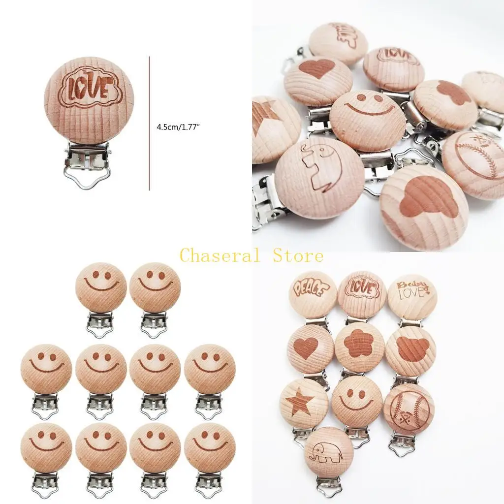 

E7CE Baby Pacifier Clips Wooden Dummy Clips Soother for Attached to Clothes & Baby Suspender Soother Clasps 10-Pieces