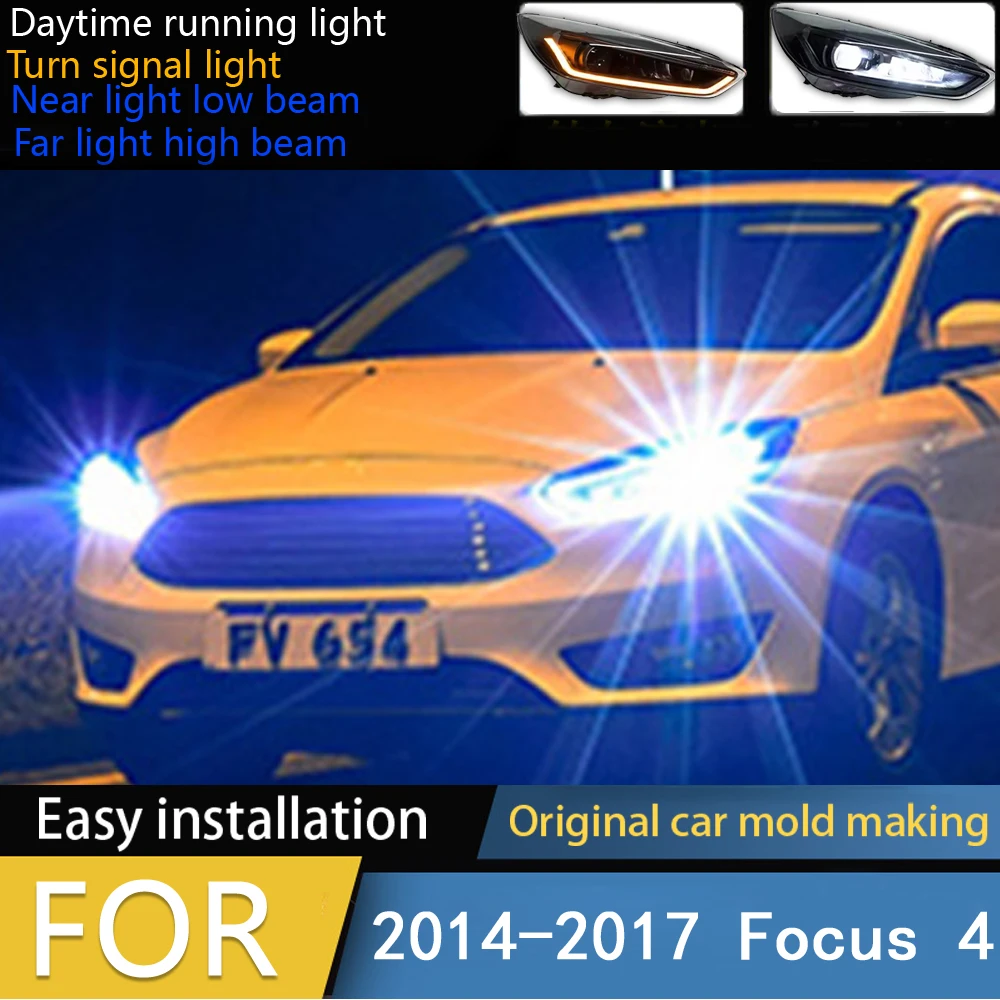 

Автомобильный стайлинговый фонарь для фар Focus 2014-2017 Focus 4, светодиодные фары с динамическим сигналом DRL Hid, биксеноновые автоаксессуары