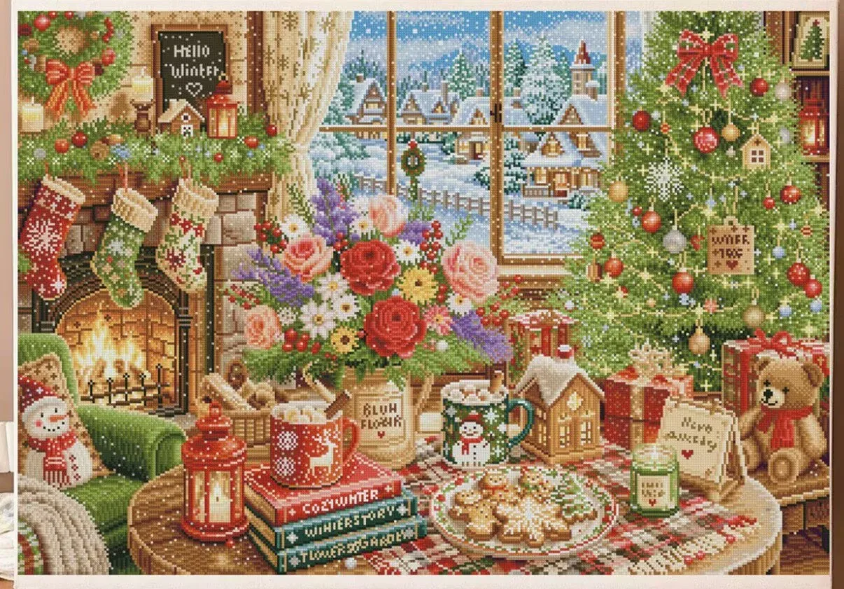 9ct 110x80cm Winter Printed Kit Cross Stitch Embroidery DIY Needlework Set Crafts With Needles Threads 67 Colors