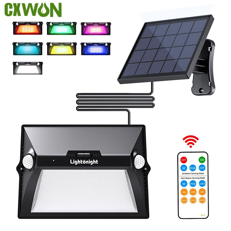 

Solar LED Light Outdoor Split Dual Head Motion Sensor Garden RGB Solar Wall Lamp Sunlight Remote Garage Patio Yard Flood Light