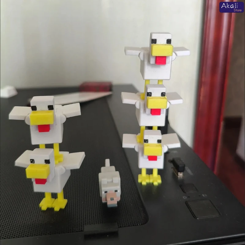 تمثال دجاج بلاستيكي مطبوع ثلاثي الأبعاد لعبة MC نموذج قابل للجمع لتزيين المكتب 1/2/5 قطع