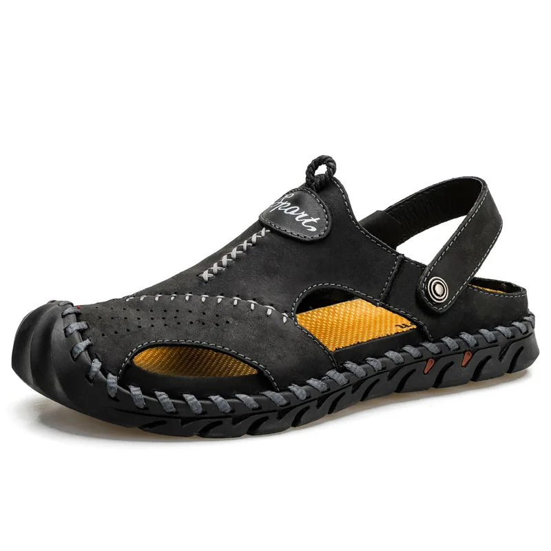 Cross-border large-size men's sandals, dual-purpose beach sandals, breathable casual hollow leather sandals