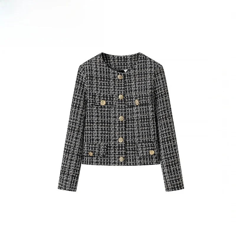 

ZBZA Spring New Women's Faion Design Texture Button Detail Suit Jaet Commute Sle Regular Sve Long round Ne Coat