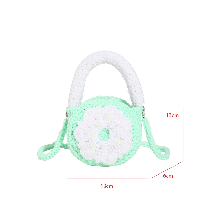 Cute Round Bag Casual Mini Phone Crossbody Bag For Lady Girl Woolen Crochet Knitting Bag Women Handmade Woven Sling Shoulder Bag