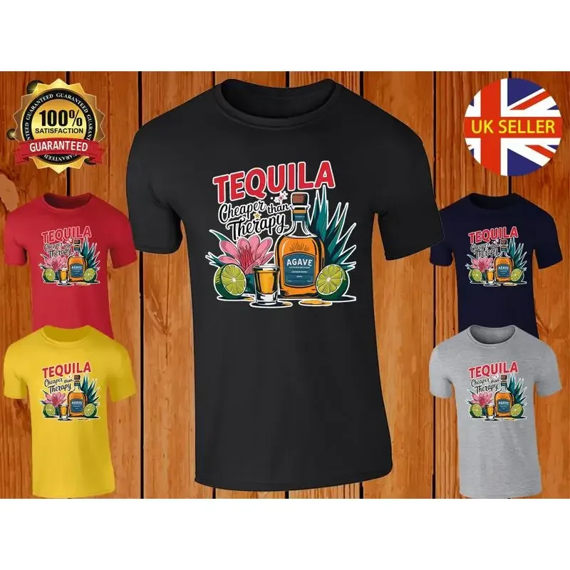 Tequila Therapy T Shirt Mens Funny Drinking Agave Bottle Shot Glass Casual Party
