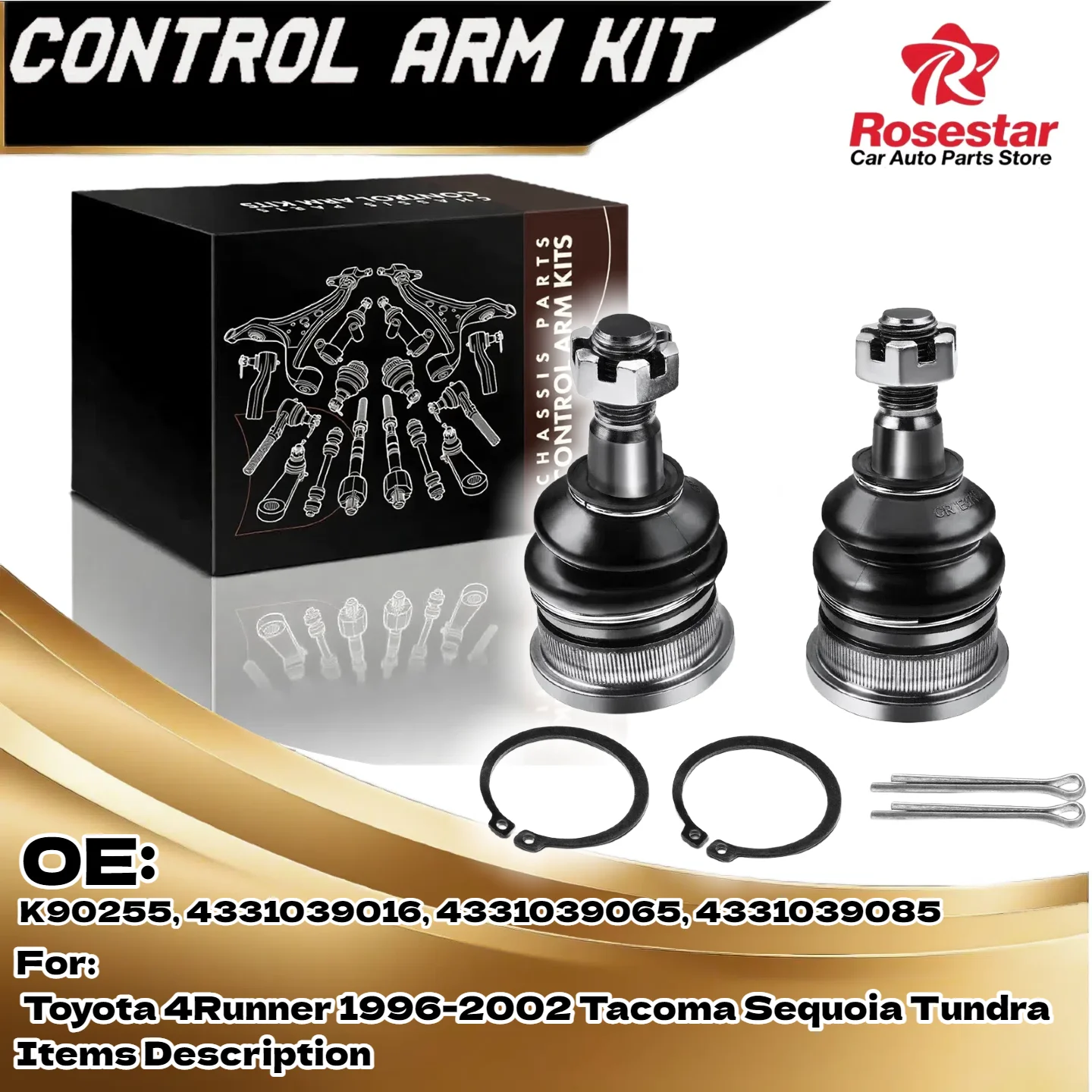 

2Pcs Front Upper Ball Joints for Toyota 4Runner 1996-2002 Tacoma Sequoia Tundra K90255, 4331039016, 4331039065, 4331039085