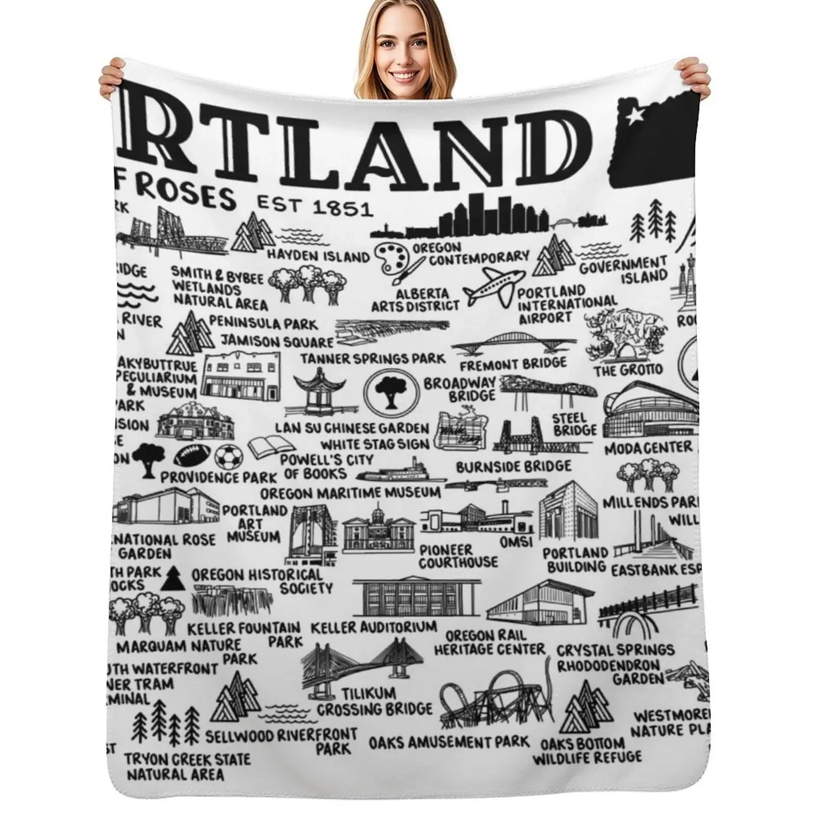 

Portland Oregon Map Throw Blanket Cute Personalized Gift Flannel Blanket