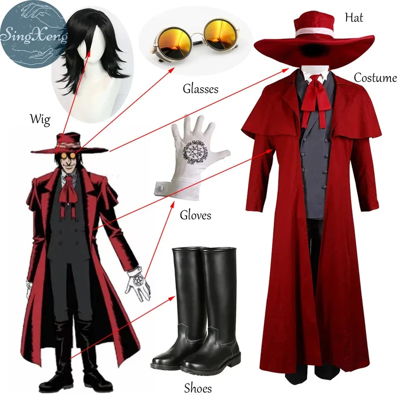 qq681SingXeng Anime Hellsing Alucard Vampire Hunter Cosplay Costumes With Hat Halloween Carnival Suit Customize