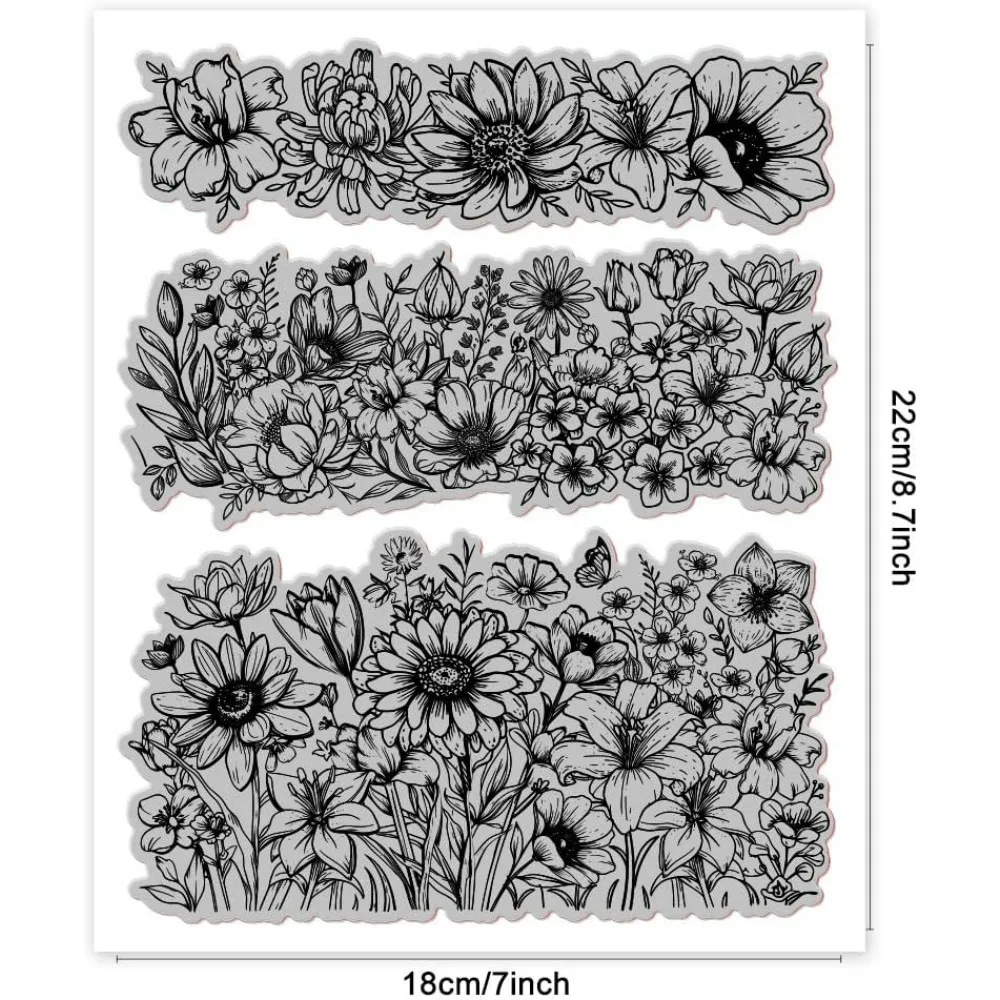 Flower Background Cling Rubber Stamp 7.09x8.66inch Flowers EVA Stamps Embossing Stamp Seal Rubber Stamps for DIY Scrapbooking