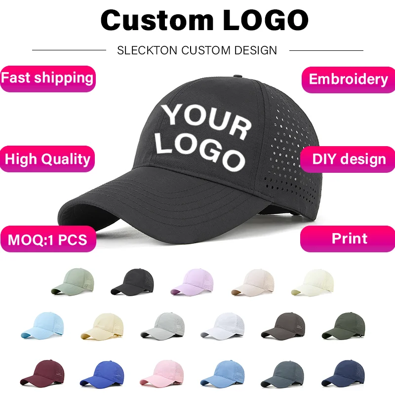 SLECKTON Custom Logo Embroidery Quick-Dry Baseball Cap for Summer Protection Breathable Waterproof Design DIY Picture Print