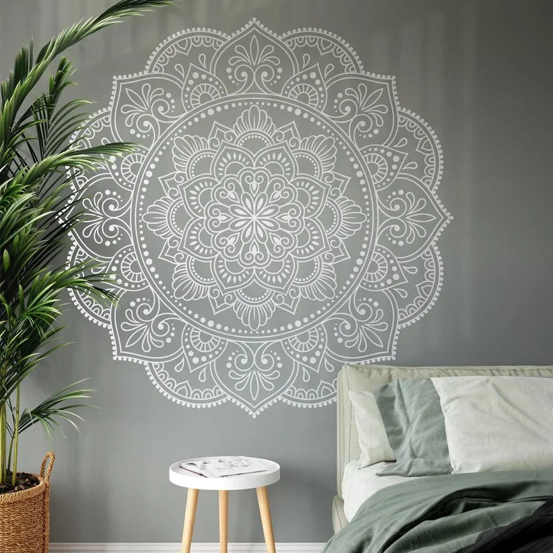 White Mandala Wall Art Vinyl Sticker Half Mandala Wall Decor Home Studio Bedroom, Flower Mandala Decal, Henna Design Decal E719