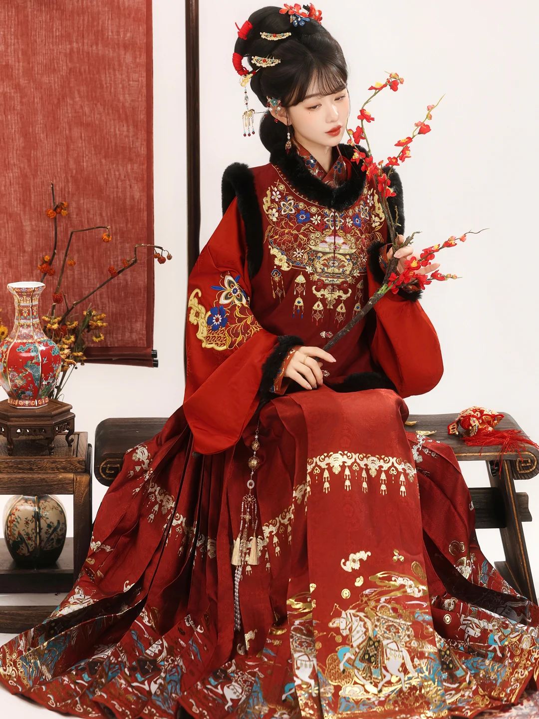 

Оригинальная круглая юбка Hanfu Ming Dynas Nelined Fce Lined Ma Face Qi, новогодний костюм для сервировки вина, осень-зима