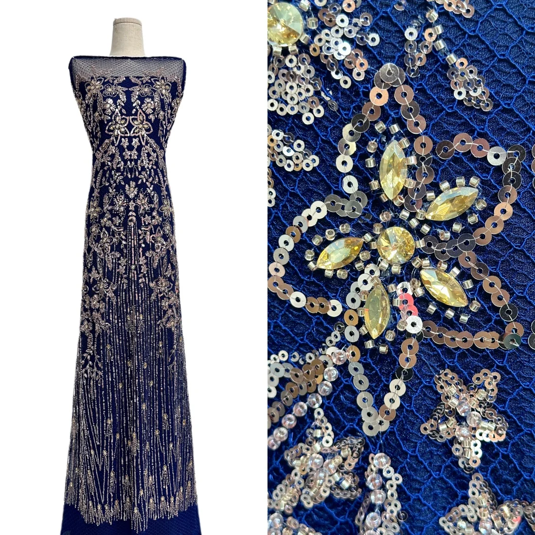 

Luxury African Beaded Lace Fabric High-Quality Stones Lace French Nigerian Sequined Lace Fabric For Wedding Party Dress Sewing