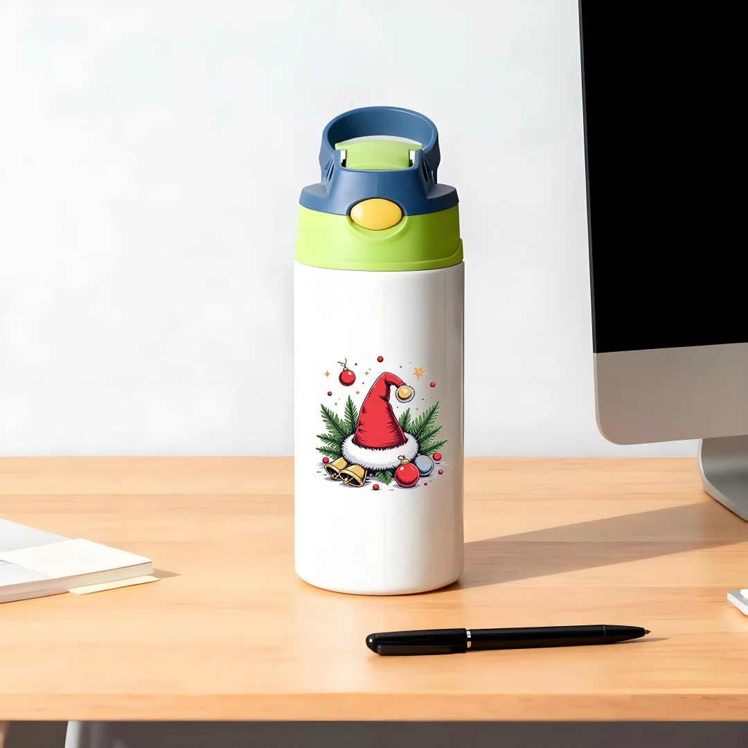 Thermobecher aus Edelstahl 304, Cartoon-Weihnachtsmütze, Strohbecher + Thermobecher für Kinder + Weihnachtsgeschenkset – unverzichtbar für Weihnachten