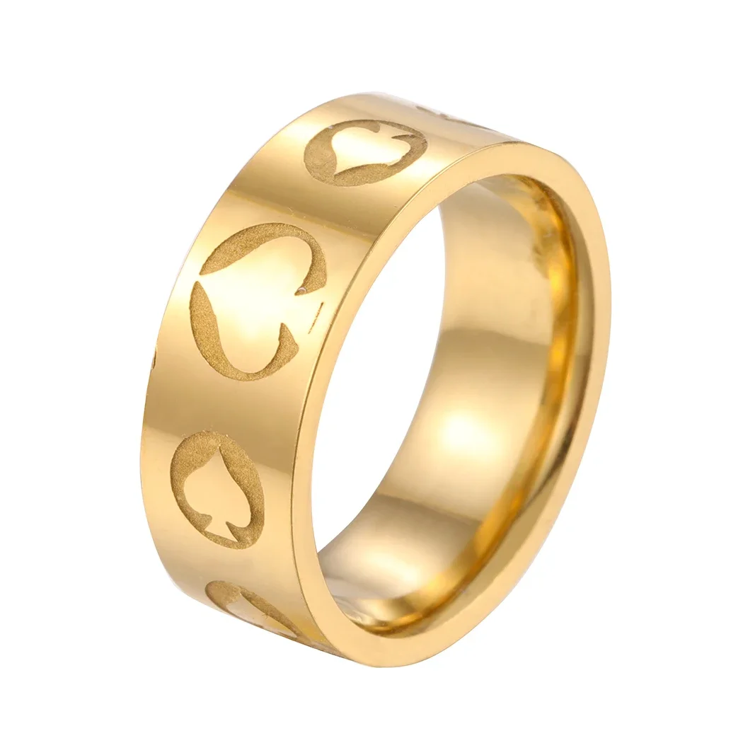 Kinitial Unique Poker Spades Rings Women Love Heart Stainless Steel Creativity Jewelry Boyfriend Couple Ring Gift