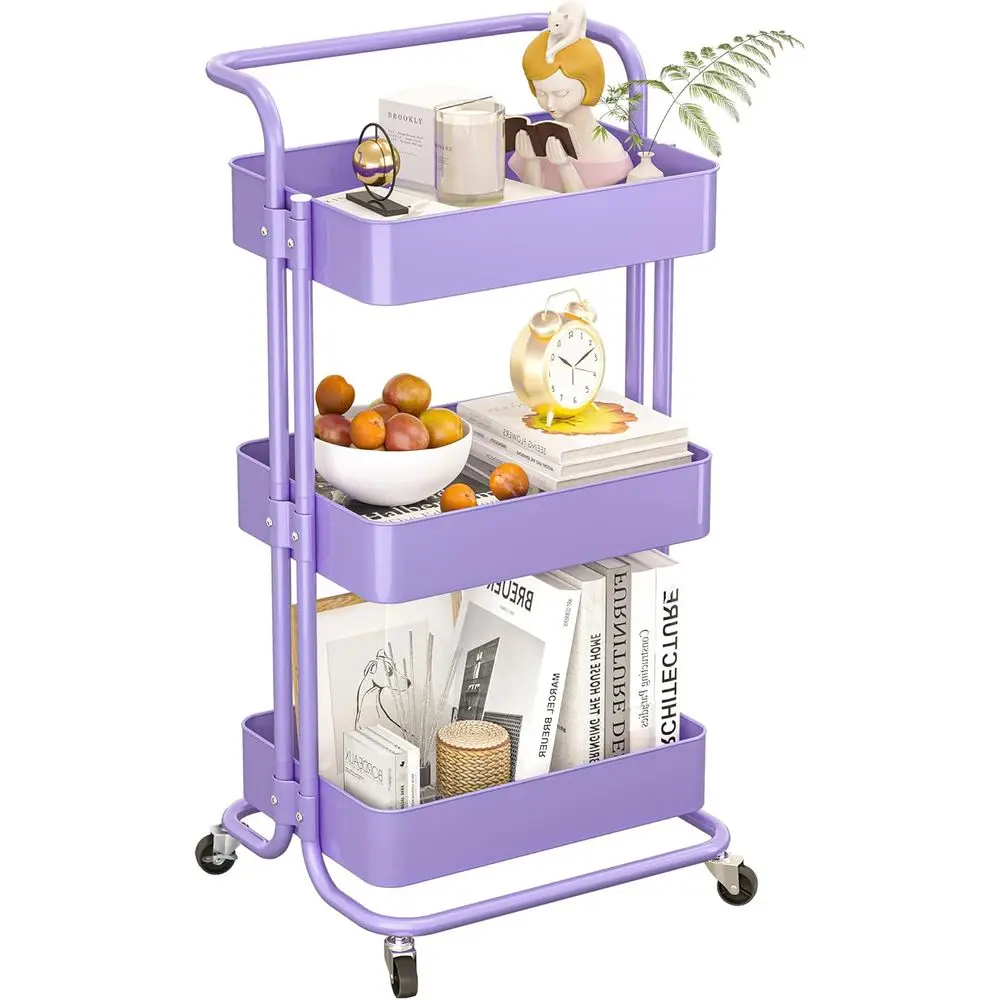 

Metal Rolling Storage Cart, 3-Tier Utility Cart with Wheels, Multiunctional Organizer Storage or Kitchen, Bedroom, Oice, Laundry