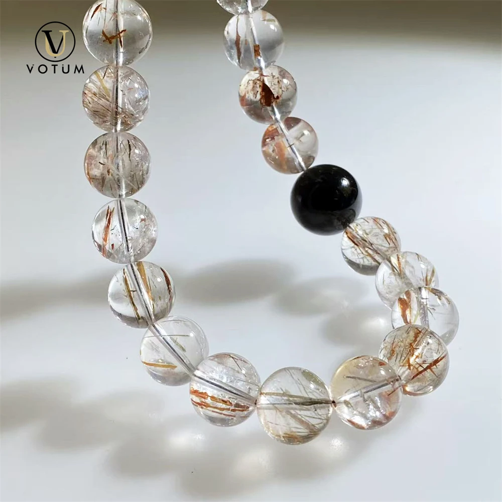Votum Natural Black Gold Super Seven Rutilated Quartz Beaded Choker Necklace for Unisex Crystal Healing Wealthy Attract Jewelry view 4